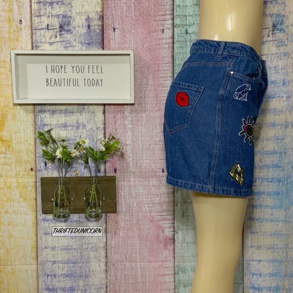 H&M PATCH DENIM HIGH WAISTED PENCIL JEAN SKIRT - Picture 4 of 6